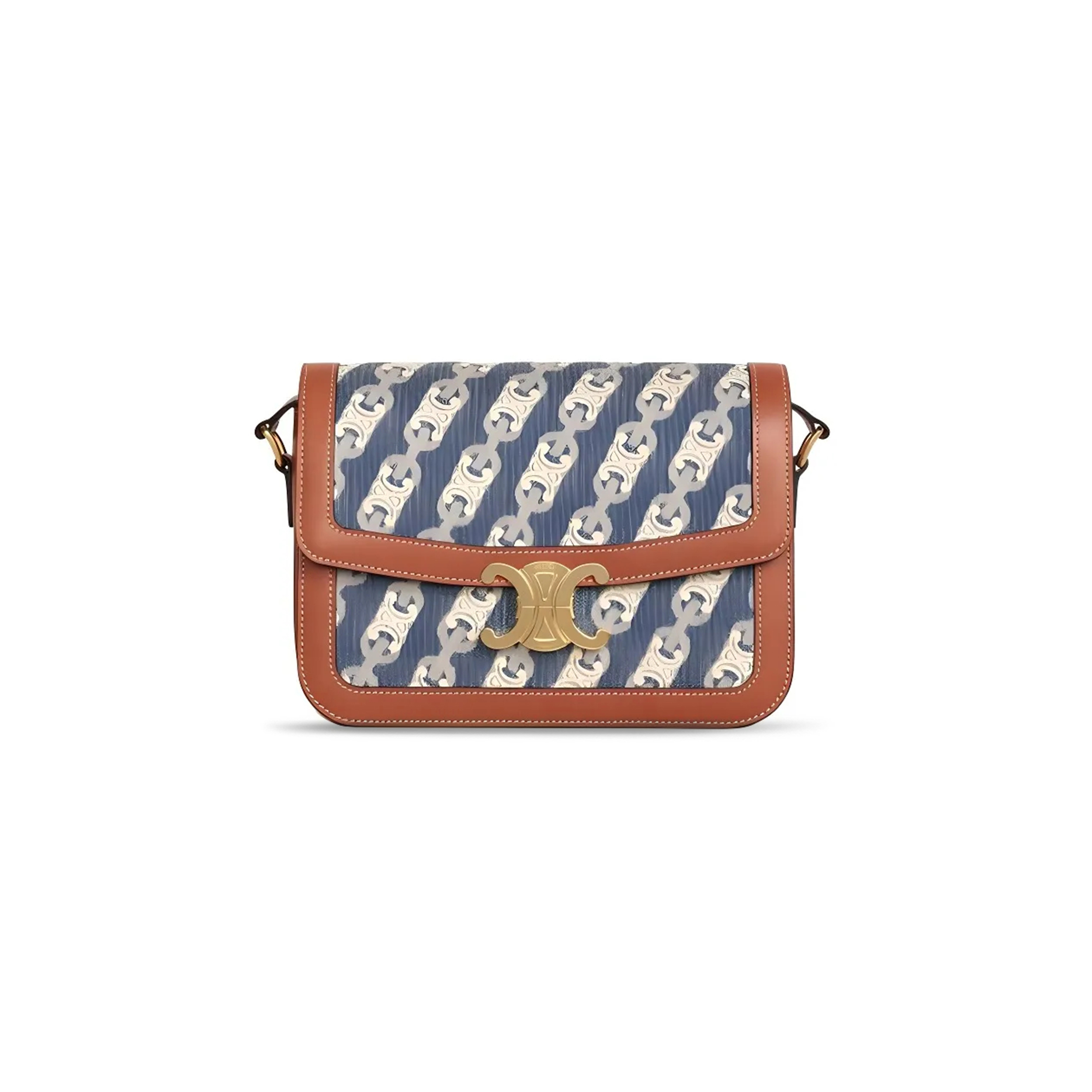 CELINE MEDIUM CLASSIQUE TRIOMPHE BAG IN JACQUARD AND NATURAL CALFSKIN 191242CKP.07AT (22.5*16.5*7.5cm)